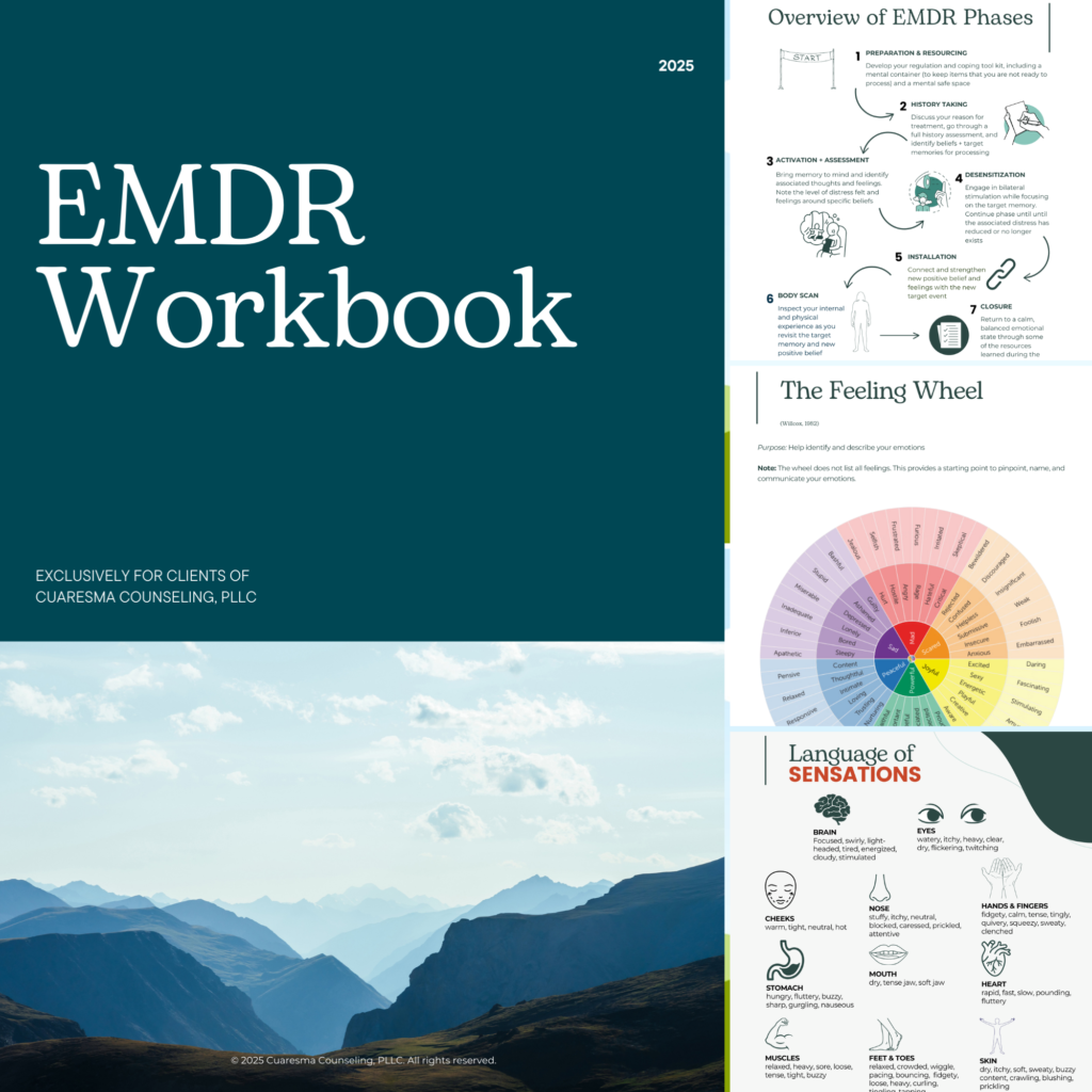 Sample content in a free EMDR therapy workbook for Cuaresma Counseling clients only
