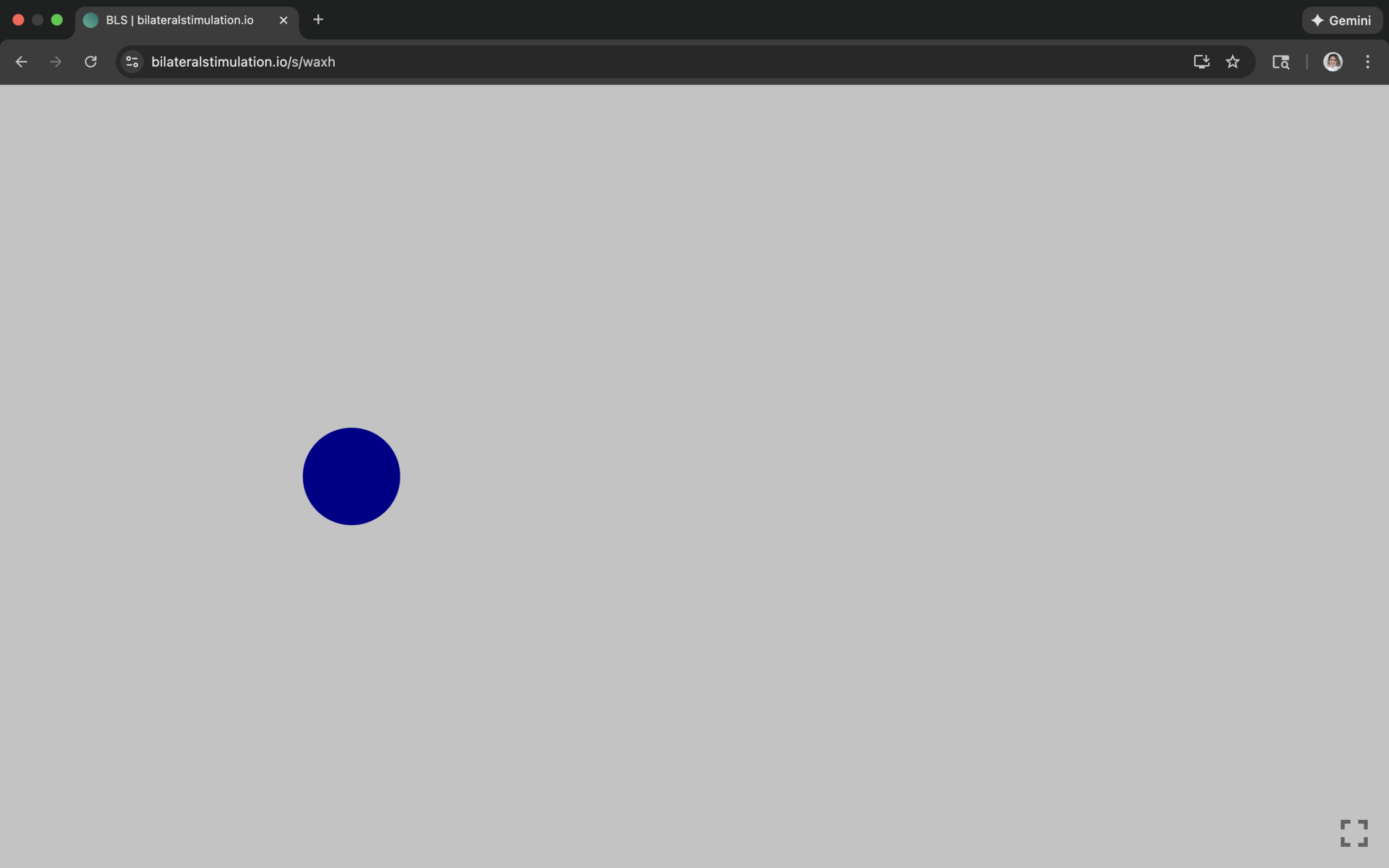 Example of blue dot on left-hand side of screen as visual bilateral stimulation for EMDR