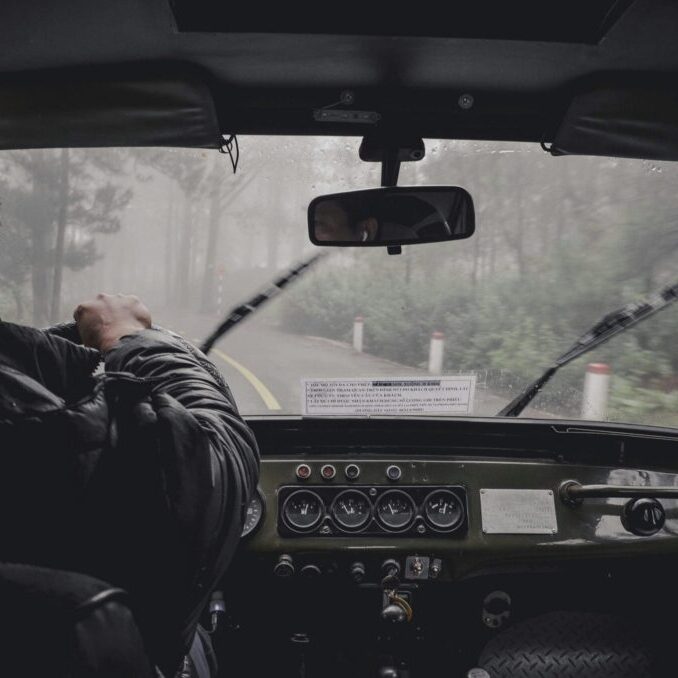 a person who has a phobia of diving in a car while it is raining