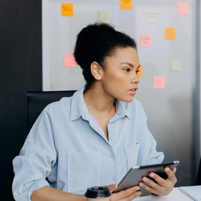 female at her work office